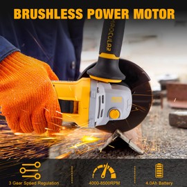 MAXCULAR Cordless Angle Grinder with 2x4.0 AH Batteries,Grinder Tool 9600 RPM Brushless Power Motor,3 Variable Speeds Metal Grinder with Auxiliary Handle for Cutting,Grinding,Polishing