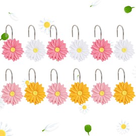 CTOHN 12-Piece Spring Shower Curtain Hooks, Daisy Flowers Stainless Steel Decorative Shower Hangers Rings for Bathroom Decor
