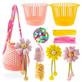 AOUXSEEM 2 Sets Plastic Basket Weaving Kit for Beginners,DIY Crossbody Bucket Woven by Nylon Yarn,Rainy Day Screen-Free Home Program Supplies,Video Tutorial Easy to Follow