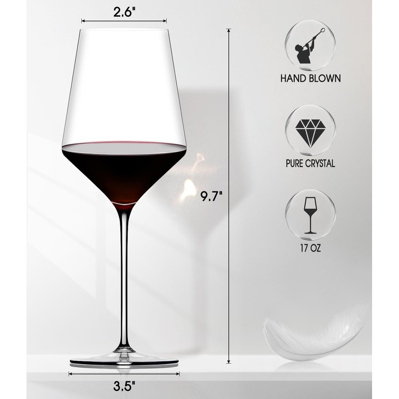 OJA Red Wine Glasses Set of 6, Premium Crystal Wine