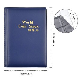 Vesaneae Pack of 2 Leather Coin Album, Coin Collection, Pocket Album, Euro Coin Storage, Coin Album for Silver Dollar Quarter Notes Stamp Pennies Money Currency (Black + Blue)