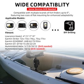 HITORHIKE Kayak Fish Finder Mount Fit Most of Kayak Track Mounts with Ball Base 2 High-Strength Universal Plates Holds up to 9" Electronics Compatible with Garmin Lowrance Humminbird