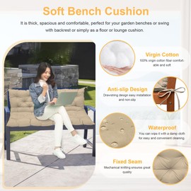 NANGELRN Porch Swing Cushion with Backrest,Waterproof Bench Cushion for Outdoor Furniture,2-3 Seater Replacement Thickened Swing Cushion with Ties,Patio,Outdoor,Backyard and Garden (Khaki,47x40)