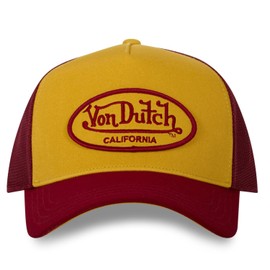 Von Dutch Mens Womens Trucker Cap Adjustable Snapback Cap, Orange/Bordeaux Red