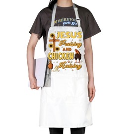 JNIAP Homestead Mom Apron Christian Farmer Apron Chicken Mama Apron Jesus Praising And Chicken Raising Chicken Farmer Apron (JESUS PRAISIN)