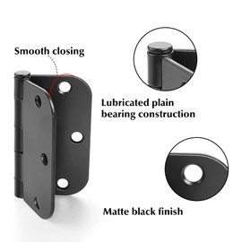 Haidms 18 Pack Matte Black Door Hinges No Squeak 3.5 Inch Interior Door Hinges Rounded with 5/8" Radius Corner Removable Pin