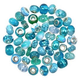 TOAOB 50pcs Assorted Resin European Beads Blue Large Hole Lampwork Spacer Beads Rhinestone Craft Beads for DIY Charms Bracelet Jewelry Making