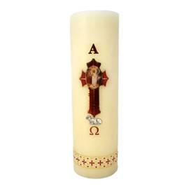 Cirio Pascual Paschal Candle – (10" inches - Regular / 1 Kilo) 100% Wax Religious with Alpha & Omega Symbol – Jesus Christ Church Candle for Holy Saturday Vigil, Resurrection & Worship