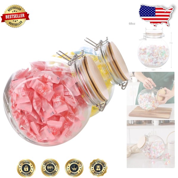 Set of 2 Airtight 68oz Glass Candy and Cookie Storage