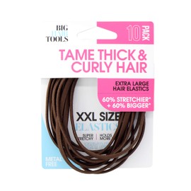 Big Hair Tools XXL Size Elastics Flat Pack, Brown, (Pack of 10)