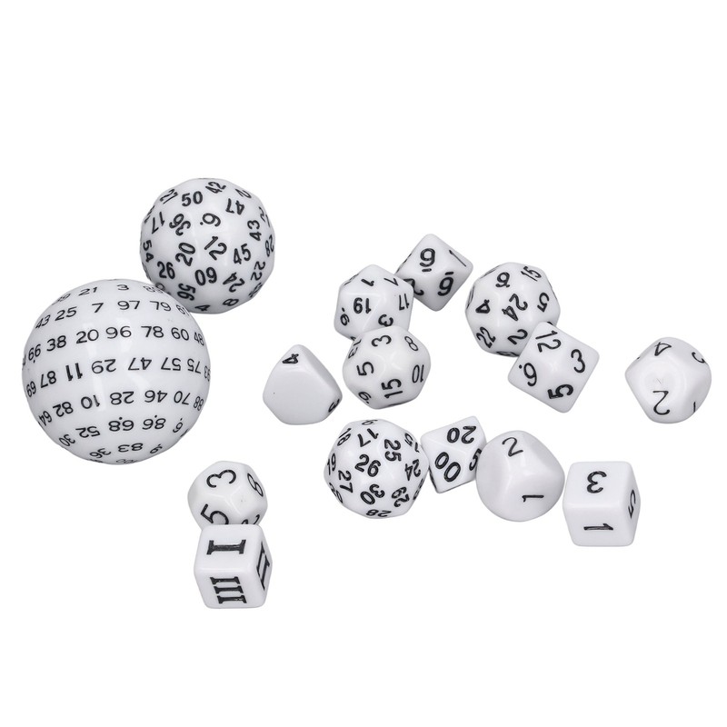 15pcs Complete Polyhedral Dice Set Acrylic D3 to D100 Spherical