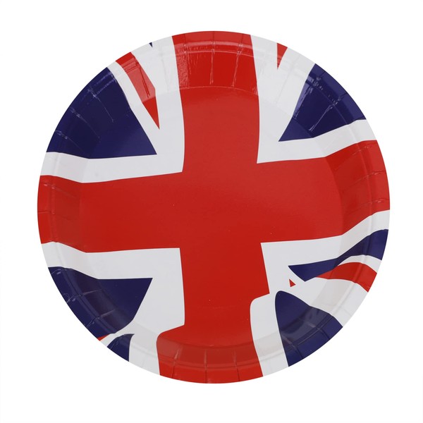 JIAHG 16 Pack 9 inch Disposable Heavy-Duty Paper Plates Union Jack Pattern Tableware Set UK Patriotic Party Supplies for National Day VE Day Birthday Christmas Wedding Indoor Outdoor Home Decorations