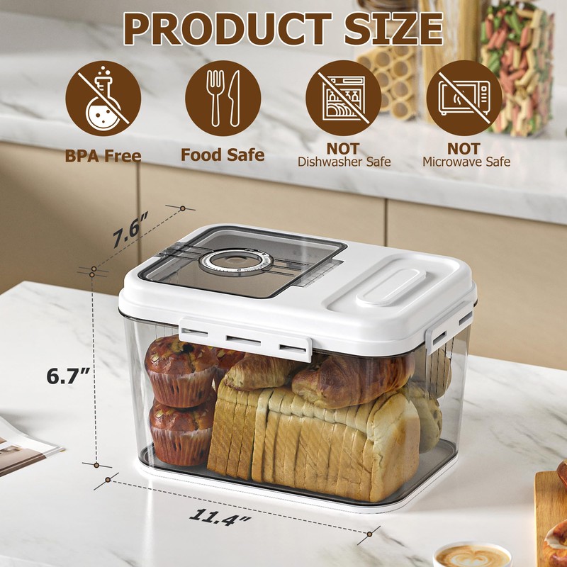 Olimingse Bread Box For Kitchen Countertop, Airtight Bread Storage Container,