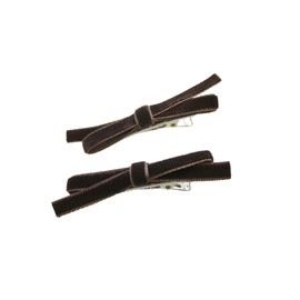 VINGTAINE H7720-BR- Hair Clip, Set of 2, Beak Clip, Ribbon, Mini, Velvet, Hair Accessory, Elegant, Adult Casual, Simple, Gift, Present