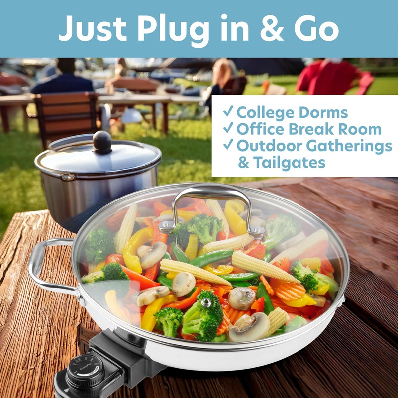 Electric Skillet By CucinaPro- 18/10 Stainless Steel, Frying Pan w