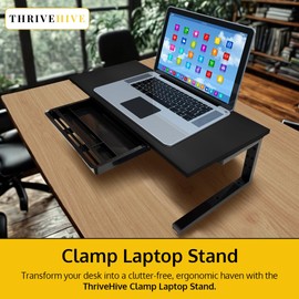 ThriveHive Ergonomic Clamp on Computer Monitor Laptop Riser Stand with Drawer, 21.6 x 9.8 inch - Black