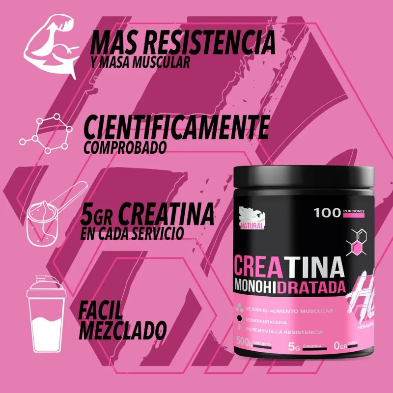 Creatina Monohidratada De 500g Heragen 100 Servis En Polvo