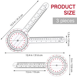 Zonon 3 Pcs Goniometer Transparent Orthopedic Angle Ruler Plastic 360 Degree Clear Goniometer Protractor Physical Therapy for Measurement Tool Angle Ruler Sports Training​(12 Inch)