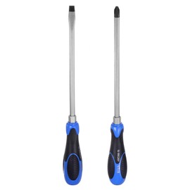 HARFINGTON 2pcs Magnetic Screwdriver SL8 x 185mm PH3 x 185mm CR-V High Torque Go-Thru Steel Blade Slotted Flat Phillips Screwdrivers with Striking Cap for Fastening, Chiseling and Loosening