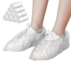 Dengujd Disposable Shoe Covers, Pack of 100 (50 Pairs), Polyethylene, Waterproof, Oil-proof, Dustproof, Anti-Slip, One Size Fits Most, Clear, Unisex, Lightweight, Durable, Easy to Put On and Take Off
