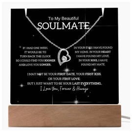 Momavo Jewelry To My Soulmate,Acrylic Plaque Gift, Gifts for Wife, Plaque Gift, Jewerly Gift, Necklace,Women Gift, Wife Necklace, Meaningful message (14k White Gold Finish)