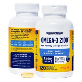 Ocean Blue Omega 3 2100  Mezcla olénica  120 unidades  Paquete de 2  Sabor natural de naranja  Sin sabor a pescado o eructos  Salud del corazón...    