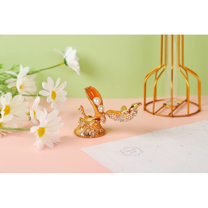 FASSLINO Cute Dolphin Trinket Box with Hinged Hand-Painted Animal Ornaments