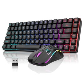 RedThunder K84 Wireless Keyboard and Mouse Combo, Rainbow Backlit Rechargeable Battery, 75% Layout TKL Ultra Compact Gaming Keyboard & Lightweight 3200 DPI Honeycomb Optical Mouse (Black)