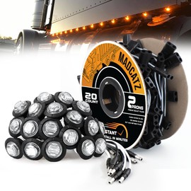 MADCATZ 20 Pcs 3/4" Mini Round Clear Lens Amber Side Marker Lights 3LED with Bullet Connector Plug + 2 Prong Wire Harness Roll, 20 Female Plugs - 6.5 inch Lead for Truck Trailer Pickup 12V DC