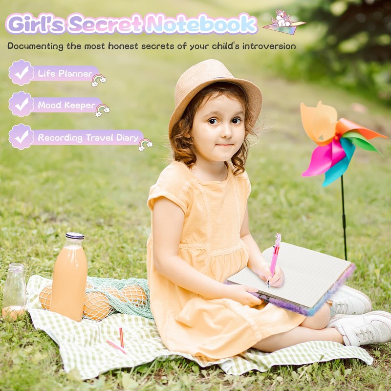 PESLNG Secret Diary Girl with Lock, Plush Notebook with Padlock,