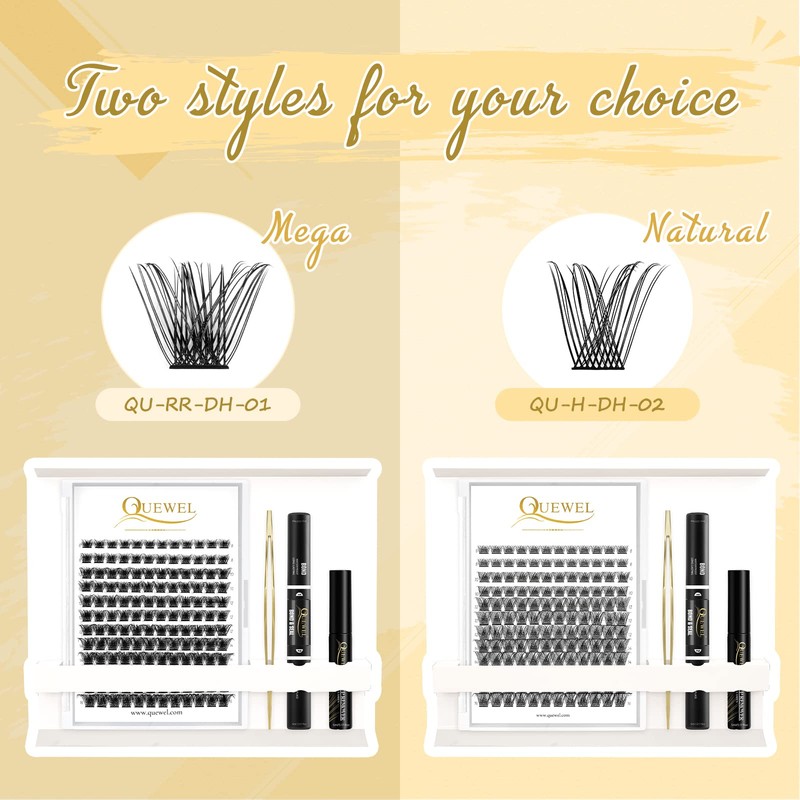 QUEWEL Eyelash Cluster, 144 Pieces DIY Eyelash Extensions Set, Super