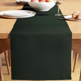 Encasa XO Dining Table Runner | Yarn Dyed Fine Ribbed Cotton | Size 32x200 cm | Dark Green | Machine Washable