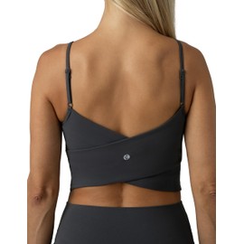 Colorfulkoala Women's Dreamlux Crop Tank Tops with Built in Bra Adjustable Spaghetti Strap Padded Sleeveless Workout Yoga Camisole(M, Dark Carobon)