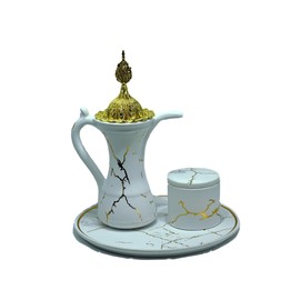 INTENSE OUD Royal Tea Set Bakhoor Burner - 8 Inch White Marble Design Frankincense Resin Burner with Circular Tray, Arabia Oudh/Mabkhara Burner for Home & Office Decor