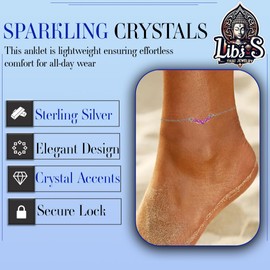 Libi’s Thai Jewelry 925 Sterling Silver Anklet - Lightweight, Nickel & Lead-free 5 Crystals Ankle Bracelet with Spring Lock - Stylish & Elegant Jewelry for Women - Ideal Gift for Friends & Loved Ones