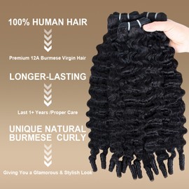 Burmese Curly Bundles Human Hair 18 20 22 Inch 12A Water Wave 3 Bundles 100% Unprocessed Quick Weave 3c4a Deep Wave Bundles with Spiral Curly End Real Human Hair Extensions Natural Black