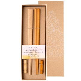 Hashikura Matsukan S-82021 Chopsticks, Married and Wife Chopsticks, Natural Wood, Pair Set, 8.9 inches (22.5 cm), Includes Chopsticks Rest, Natural Wood, Beech 1st Place, Natural, Yellow, Made in