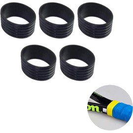Nlinlin 5 Pcs Black Tennis Racket Handle Rubber Ring Stretchy Tennis Racquet Band Overgrips, Tennis Racket Grips Accessories