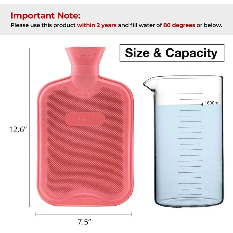 HomeTop Premium Classic Rubber Hot or Cold Water Bottle with