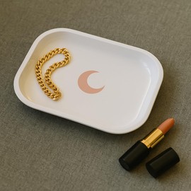 Brando Moon Small Metal Jewelry Tray - Lightweight Makeup Tray - Curved Edges & Smooth Surface - 5.5 x 7” Decorative Tray for Bathroom, Home Décor, Perfume, Candle, Keys Tray