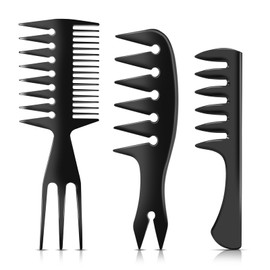 DUAIU 3Pcs Hair Styling Comb Set for Men, with Barber Accessories 3 in 1 Fish Tail Bone Shape Comb, Wide Tooth Comb, Texture Comb for Slicked-back, Quiff, Pompadour, Fauxhawk, Undercut