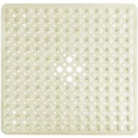 Yimobra Shower Bathtub Mat Non Slip, 21x21 Inch, Soft Square Bath Mat for Tub with Suction Cups and Drain Holes, Stall Floor Mats for Bathroom, Machine Washable, Bathroom Accessories, Beige