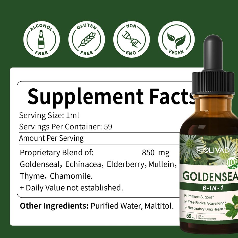 Goldenseal Root Extract Drops for Immune & Respiratory Support 2oz