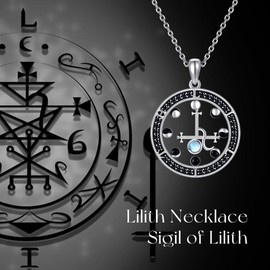 DAYLINLOVE Lilith Necklace 925 Sterling Silver Moon Phases Moonstone Pendant Necklace Seal by Lilith Jewellery Gift for Women Girls, Sterling Silver, No Gemstone