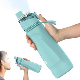 CUPYUOOU Misting Water Bottle, 24oz Insulated Water Bottle, 2-in-1 Mist & Sip Stainless Steel Water Bottles, Sports Water Bottle for Hiking, Running, Gym (Teal Blue)