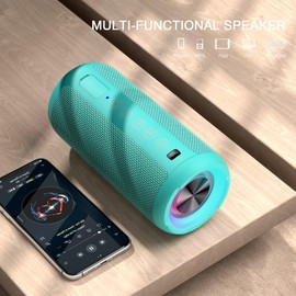 Ortizan Bluetooth Speaker, Bluetooth Box with LED Light, Portable Mini Music Box with Hands-Free Function, IPX7 Water Protection and 360° Surround Sound, Wireless Outdoor Speaker with AUX, TF