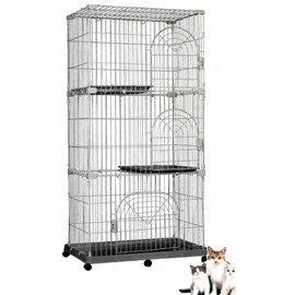 Extra Large Deluxe & Durable 3-Tiers Indoor Outdoor Wire Pet Cat Kitten Kitty Cage Condo Crate Kennels Playpen Shelves Enclosure with Wheels (70", Gray)