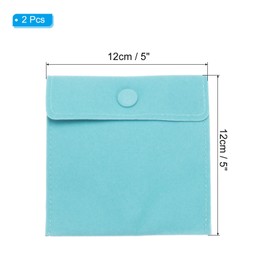 PATIKIL 5x5 Inch Jewelry Pouch, 2 Pack Soft Velvet Pouches with Snap Button Portable Storage for Rings Necklace Bracelet Earring Watch, Light Cyan