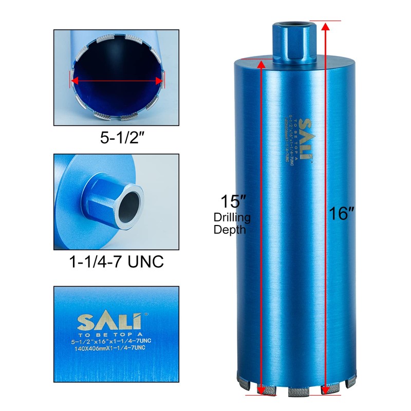 SALI Wet Diamond Core Drill Bits 5-1/2"/142mm Diameter, 15"/380mm Drilling