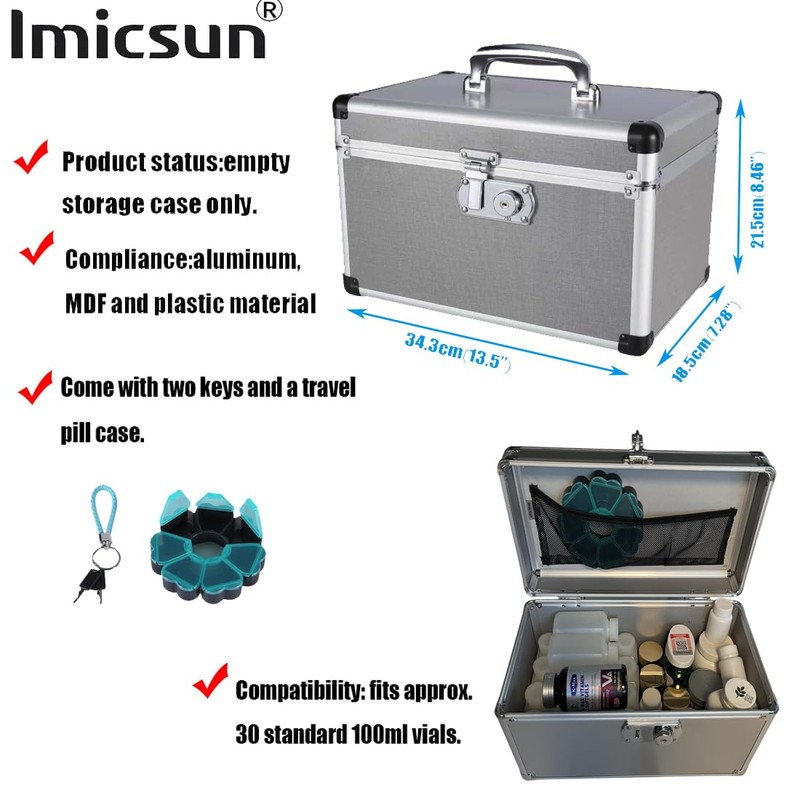 Imicsun Lockable Med Storage Box Keys, Large Charcoal Gray Family